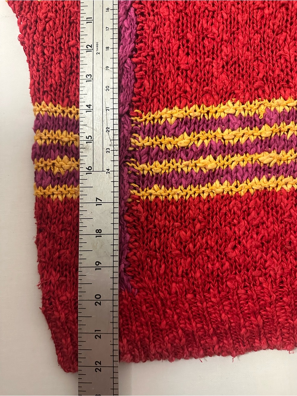 Red Colorblock Knit Short-Sleeve Top with Yellow and Purple Details - Picture 3 of 6